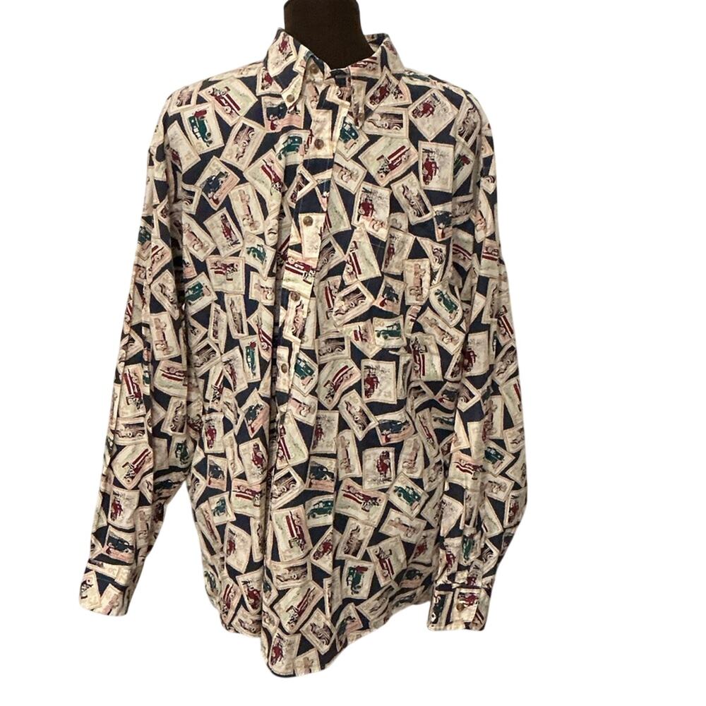 BD Baggies Long Sleeve Casual Men’s Button Down Cars Travel Shirt Size XL